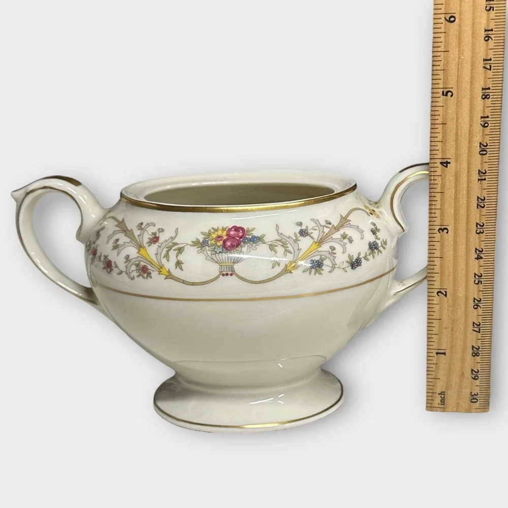Lamberton Ivory China Sugar Bowl‎ w/ Lid & Creamer Set Dorothea VTG Made in USA